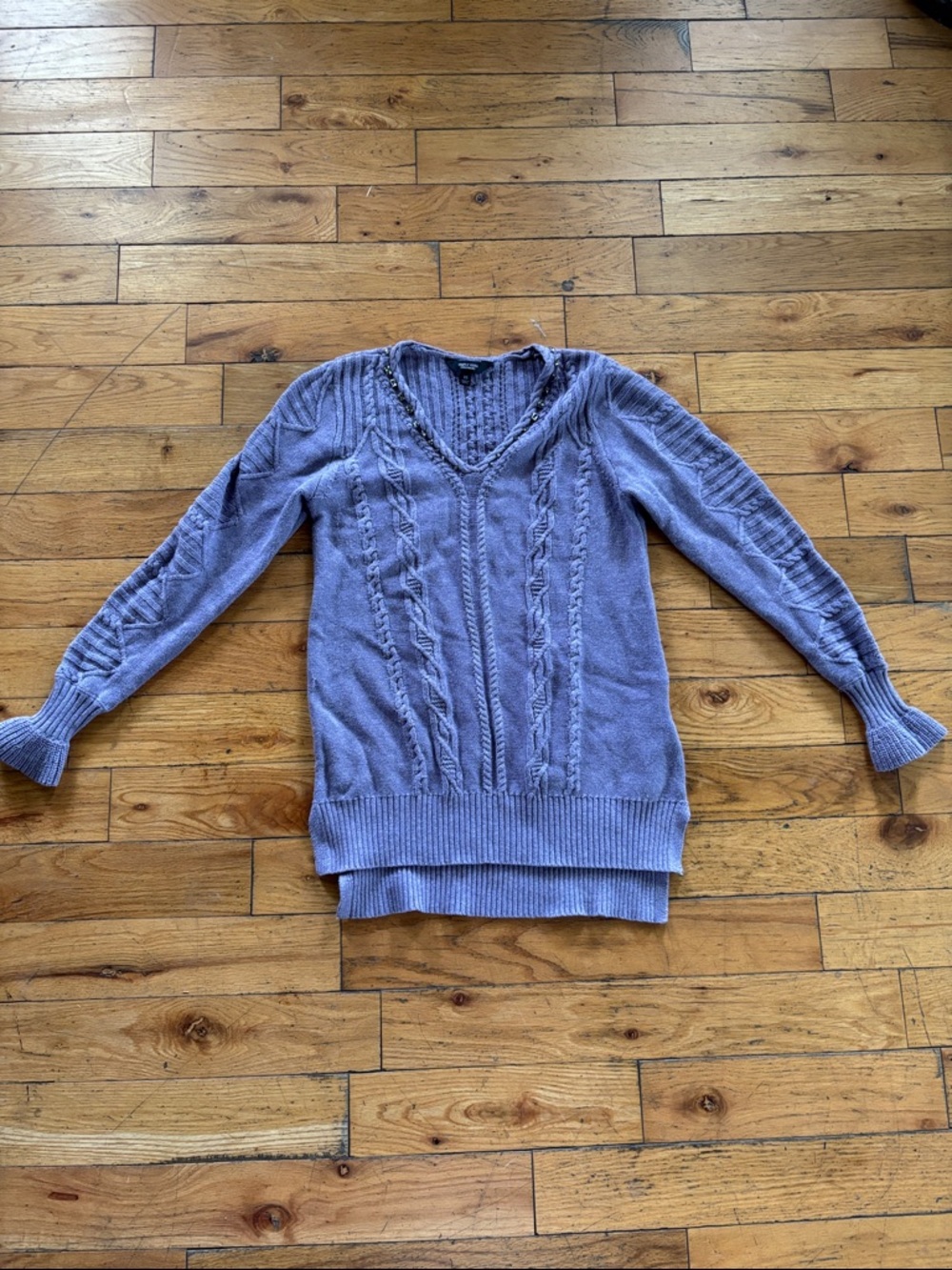 Simply Vera Vera Wang Lavender V-Neck Cable Knit Sweater / Junior / XSmall